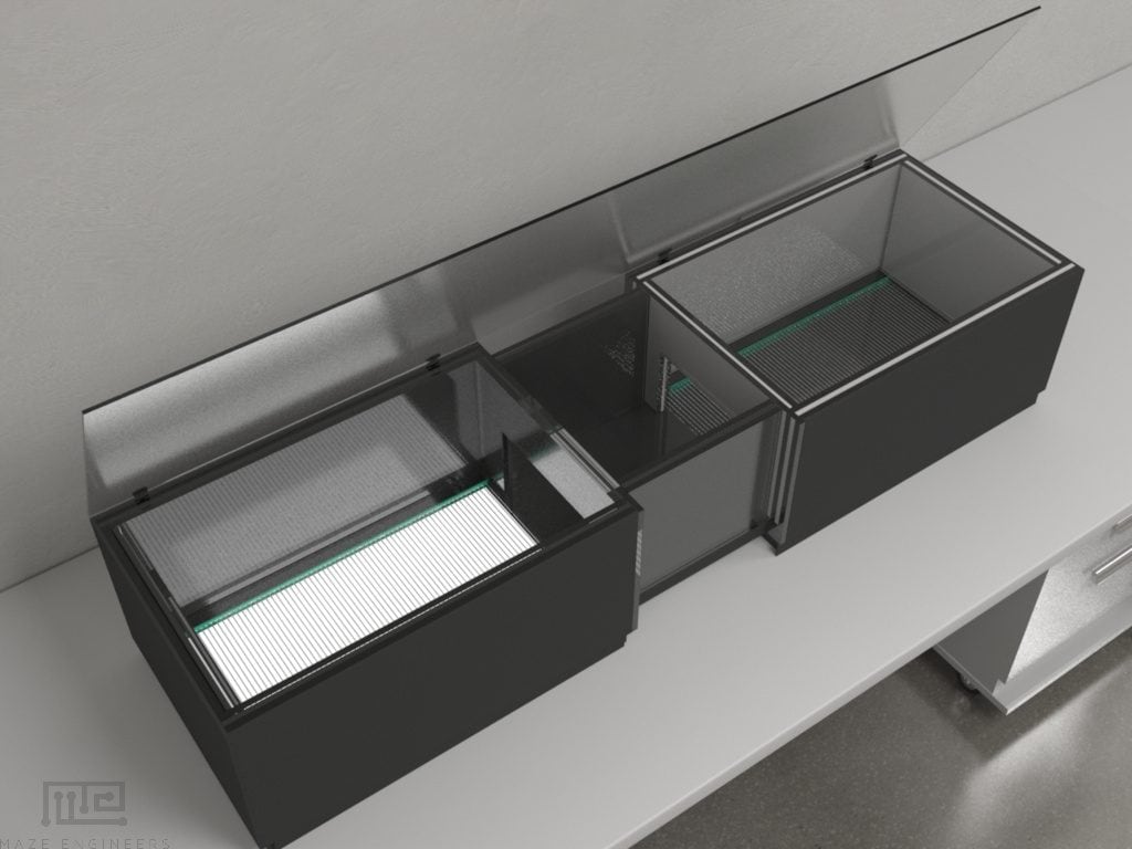 The MazeEngineers automated conditioned place preference consists of two acrylic compartments of the same size interconnected by a central corridor