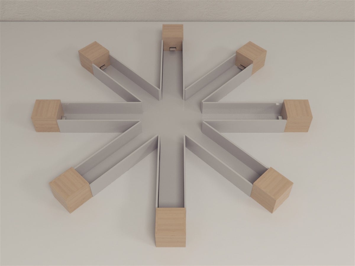 Finger groove maze is an octagonal transparent Plexiglas with 8 radial arms